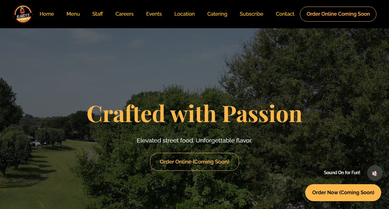 Klausti's Kitchen website on desktop